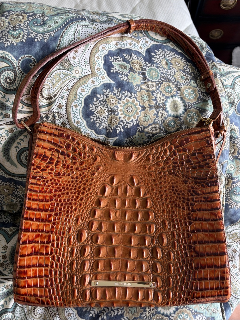 Brahmin Cognac Croc-Embossed Leather Shoulder Bag - Picture 8 of 8